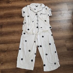 Kate Spade New York Short Sleeve Cropped Pant Pajama Set Polka Dot Size XL